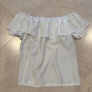 Halston Heritage Ruffled Off-Shoulder White Tube Top